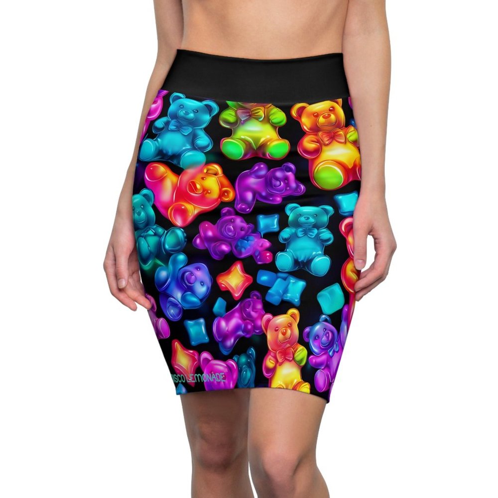 DISCO LEMONADE Print Candy Bear, Pencil Skirt Midi Skirt Body Con Festival
